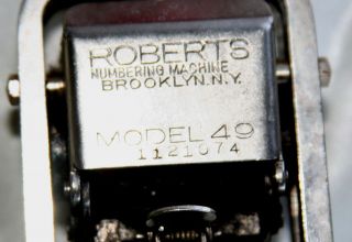 Vintage Hand Stamp Numbering Machine ROBERTS Model 49 Ser Numbered 