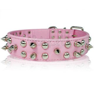 21 25 pink leather spiked studded dog collar large xl