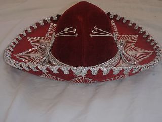 SALAZAR YEPEZ MEXICAN SOMBRERO HAT MAROON AND SILVER   NEW   SIZE 23.5 