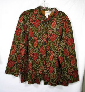 COLDWATER CREEK old fashioned floral knit swing jacket machine wash 18