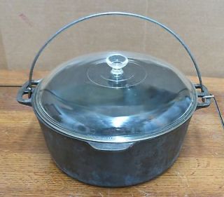 cast iron wagner ware sidney 1268a kettle with pyrex lid