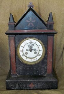 Antique American Empire Gothic Marble Clock Architectural Form As Is