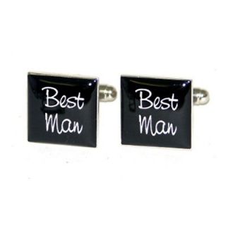 silver plated black square wedding cufflinks in a gift box