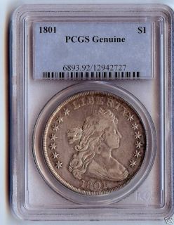 beautiful 1801 draped bust silver dollar pcgs certified time left