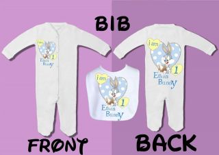 personalised baby grow & bib set 1st 2nd birthday baby loony tunes 