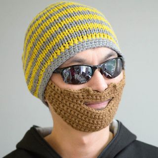    Yellow Head Knit Beanie Cap Handmade Crochet Mustache Ski Men Women