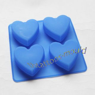 NEW Silicone CHOCOLATE CAKE SOAP HEART MOLD MOULD 4 HOLES 15 X 15 X 
