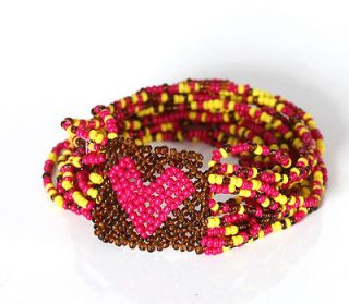   /Outstanding 100% Hand Made Multi Strand Bead HEART Stretchy Bracelet