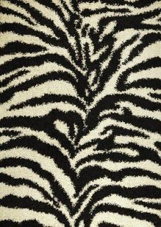   Black, Ivory 67 X 93 Animals Collection Zebra Design Shag Area Rug