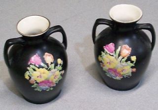 1933 42 H&K Tunstall Petit Point Floral Vases on Black Hollinshead 