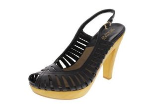   Kors NEW South Side Black Leather Platform Slingback Sandals Shoes 7