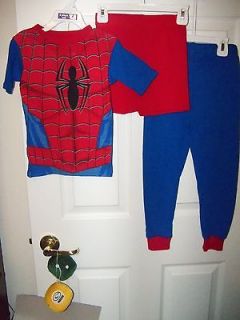 Spiderman Short & Long Pajama Costume PJ 3 Piece Set Boys Size 4 NWT