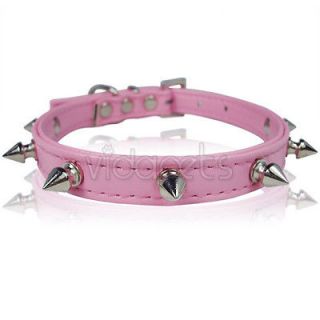 11 Pink Spiked Leather Dog Collar Small Spikes XS Fashion Collar