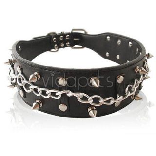19 22 black leather spiked chain dog collar large time