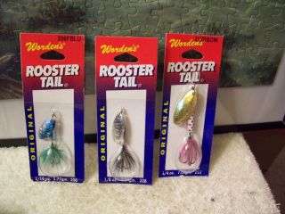 Lot of 3 Wordens Rooster tail in line spinners 3 different sizes