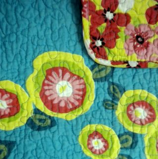   ROWLEY IBIZA BOLD FLORAL 3pc FULL/QUEEN QUILT SET TEAL PINK RED GREEN