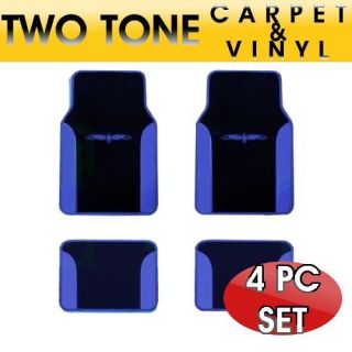 Two Tone Vinyl Trim Car Floor Mats in BLUE 4 PC Set Front & Rear 