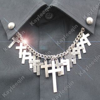 vintage silver multi cross dot chain stud shirt collar neck