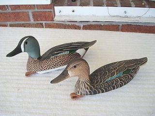 Pair Blue Wing Teal Duck Decoys Ron Rue Cambridge Maryland Hand 