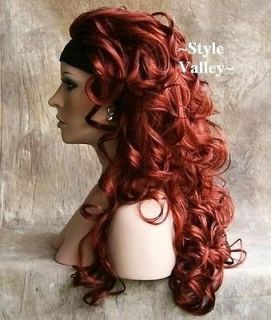 Head Turner Red 3/4 Fall Hairpiece Half Wig Long Curly Hair Piece