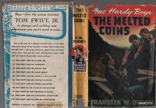 1944 COPYRIGHT HARDY BOYS THE MELTED COINS BROWN TWEED COVER W DUST 