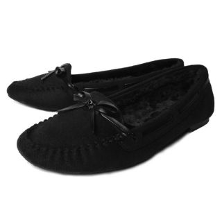 New Womens Stitch Warm Soft Fur Lining Bow Moccasin Oxford Loafer 