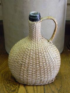   Basket Covered Green Glass Wine Bottle Jug 8 1/2 Inches Tall Lot 2 (GS