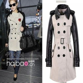 Double breasted faux leather sleeve trench coat. Size M L XL XXL