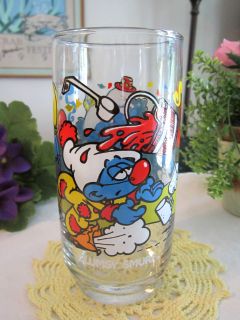 vintage smurfs clumsy smurf 1983 glass tumbler 