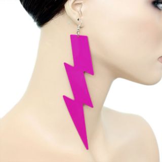 fuchsia pink lightning bolt long dangle earrings one day shipping