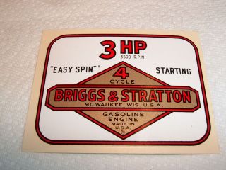 BRIGGS AND STRATTON 3HP DECAL AUTHENTIC FOR TACO MINI BIKES VINTAGE 
