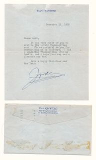 Joan Crawford Hand Signed Autographed Document Letter and Envelope