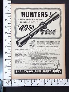 1954 LYMAN All American Hunting Telescopic Rifle Sight magazine Ad 