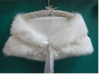   Ivory faux fur Wrap Coat Shrug Bolero Wedding Bridal Shawl Stole