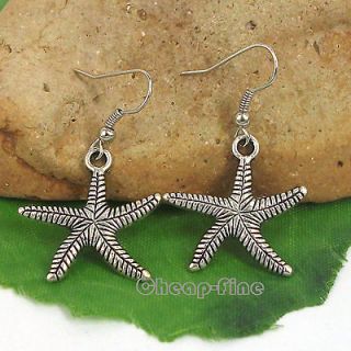 Wholesale 5 Pairs Tibetan silver Starfish charm pendant Dangle 