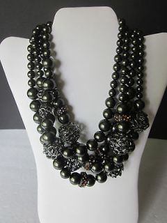 Alexis Bittar 4 Strand Necklace Graphite & Encrusted Beads Gorgeous
