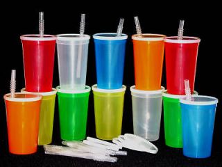 12 20 oz plastic drinking glasses lid straw cup tumbler