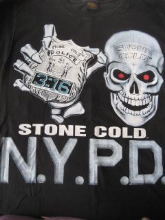 WWF Stone Cold NYPD Knock Your Punkass Down Tshirt Lg Skull Badge 