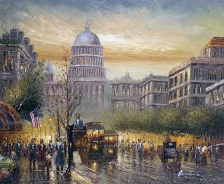   DC Afternoon Sunset Capitol 1900s Street Scene 24X36 Oil Painting