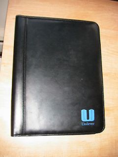 Black Leather Portfolio, Multiple pockets and Pen Holder inside 