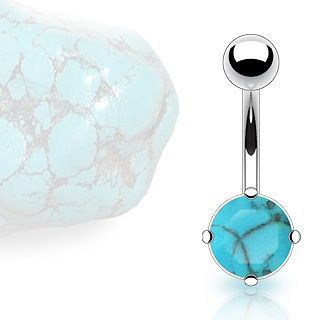 Turquoise Surgical Steel Belly Ring Natural Stone Navel Naval (w15)