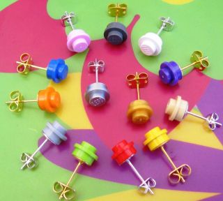 LEGO STUD EARRINGS ZINGY SOLID COLOURS 1x1 ROUND KITSCH 60s CLASSIC 