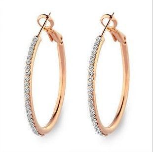 18K Rose Gold GP Swarovski Multi  Crystal Big Circle Earrings A140