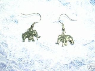   3D PREHISTORIC WOOLY MAMMOTH DANGLING PEWTER CHARMS HOOK WIRE EARRINGS