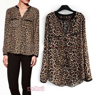 Women Europe Casual Leopard Softly Shirts Vintage Long Sleeve Western 