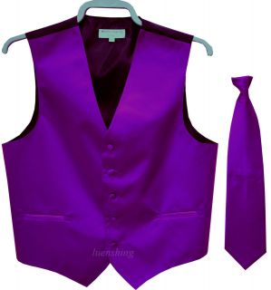  Mens tuxedo vest waistcoat & neck tie wedding prom purple XS to 4XL