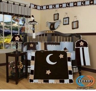 Newly listed Boutique Brown Blue Star & Moon 13 PCS CRIB BEDDING SET