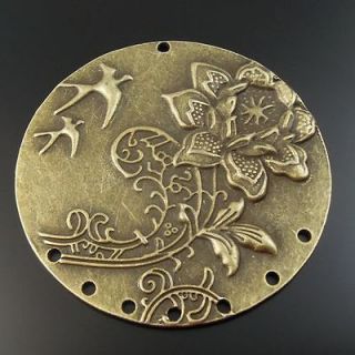   Antiqued Bronze Tone Beauty Swallow Flower Pattern Pendant Charm 4pcs