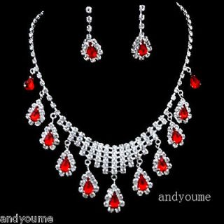 Swarovski Crystal Ruby Wedding Party Bridal Jewelry Set Necklace 