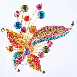   Swarovski Crystal 18K Gold Plated GP Colourful Butterfly Brooch Pin